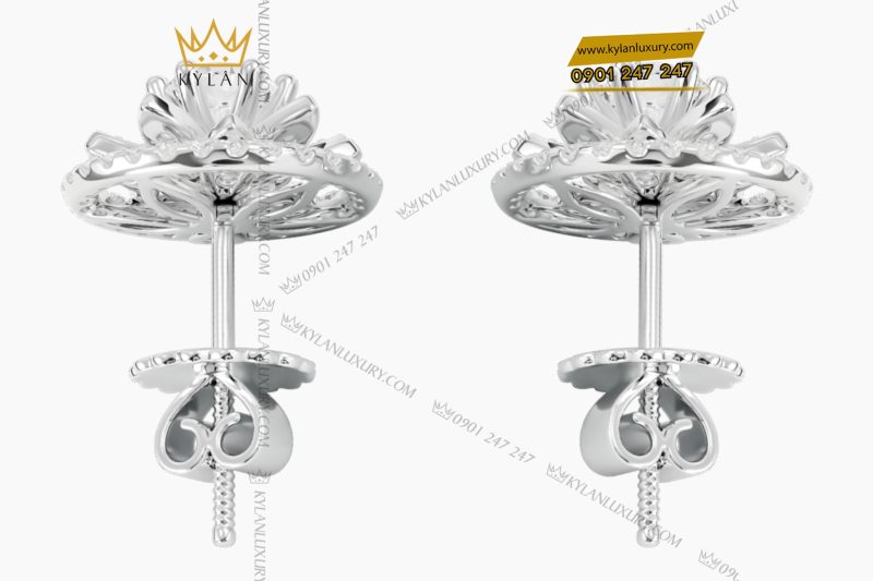 Bông tai vàng trắng Au750 đính kim cương