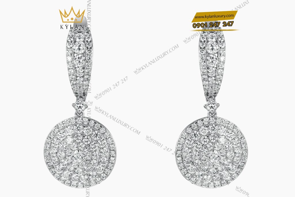 Bông tai vàng trắng Au750 đính kim cương