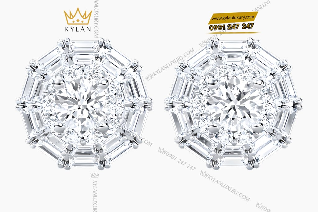 Bông tai vàng trắng Au750 đính kim cương