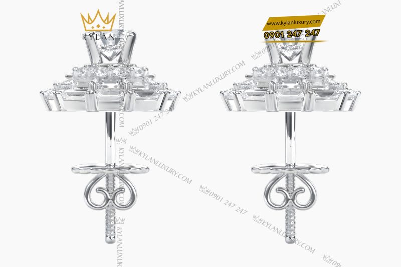 Bông tai vàng trắng Au750 đính kim cương