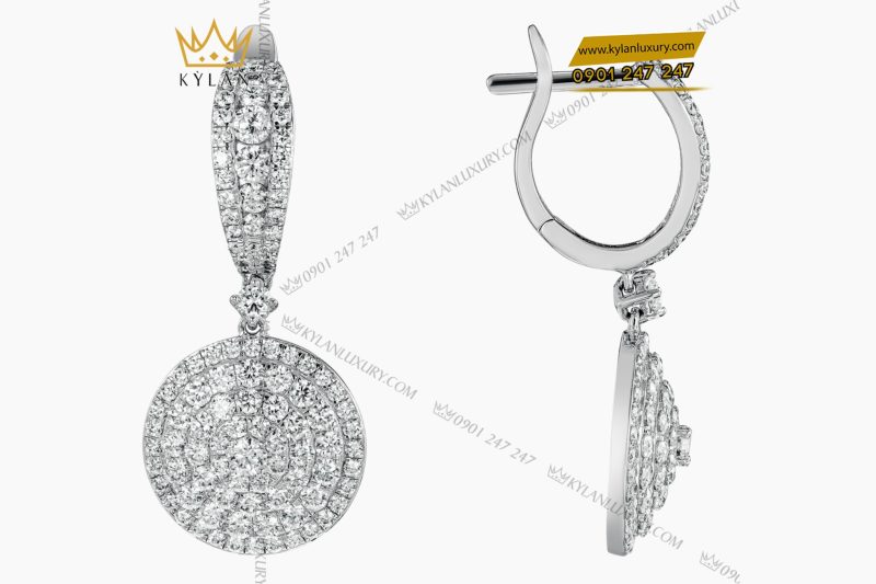 Bông tai vàng trắng Au750 đính kim cương