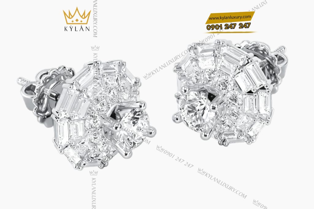 Kỳ Lân Luxury Bong tai vang trang Au750 dinh kim cuong 5 Bông tai vàng trắng Au750 đính kim cương