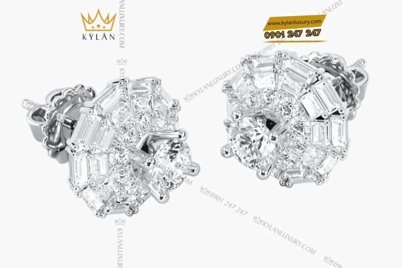 Bông tai vàng trắng Au750 đính kim cương