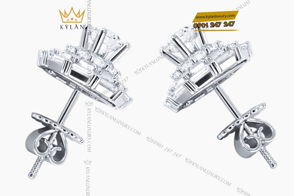 Kỳ Lân Luxury Bong tai vang trang Au750 dinh kim cuong 6 Bông tai vàng trắng Au750 đính kim cương