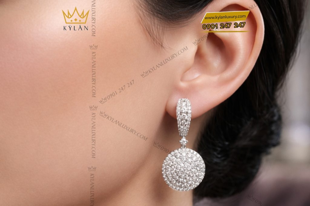 Bông tai vàng trắng Au750 đính kim cương