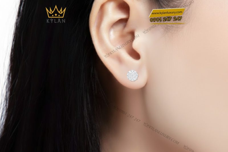 Bông tai vàng trắng Au750 đính kim cương