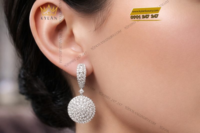 Bông tai vàng trắng Au750 đính kim cương
