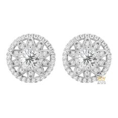 Bông tai vàng trắng Au750 đính kim cương