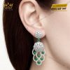 Bông tai vàng trắng Au750 đính kim cương và ngọc lục bảo