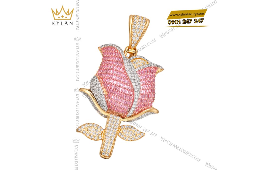 Kỳ Lân Luxury Day chuyen Hoa Hong dinh kim cuong va da quy hong 5 Dây chuyền Hoa Hồng vàng Au750 đính kim cương và đá quý hồng