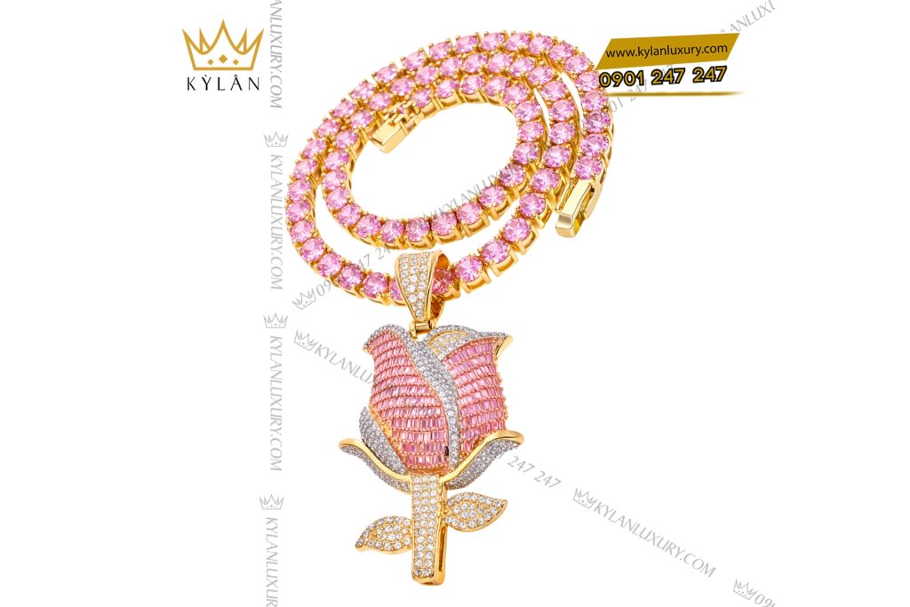 Kỳ Lân Luxury Day chuyen Hoa Hong dinh kim cuong va da quy hong 7 Dây chuyền Hoa Hồng vàng Au750 đính kim cương và đá quý hồng