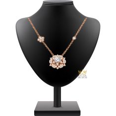 Dây chuyền kim cương vàng hồng Au750 đính viên chủ 6ly3