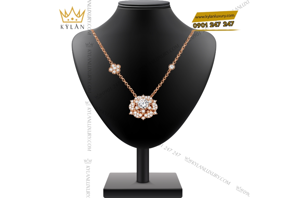 Kỳ Lân Luxury Day chuyen kim cuong vang hong Au750 dinh vien chu 6ly3 2 Dây chuyền kim cương vàng hồng Au750 đính viên chủ 6ly3