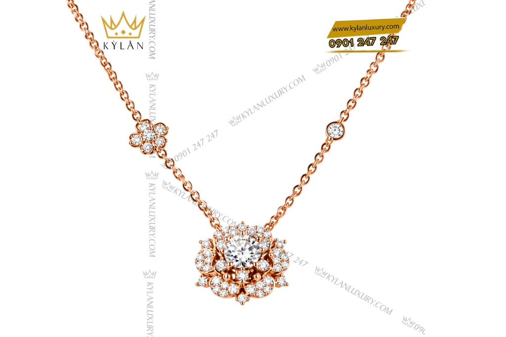 Kỳ Lân Luxury Day chuyen kim cuong vang hong Au750 dinh vien chu 6ly3 3 Dây chuyền kim cương vàng hồng Au750 đính viên chủ 6ly3