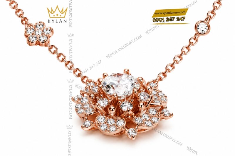 Dây chuyền kim cương vàng hồng Au750 đính viên chủ 6ly3