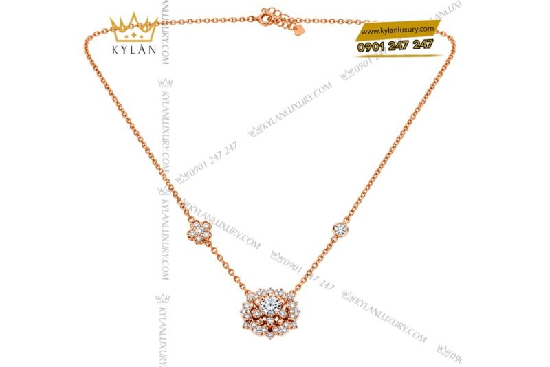 Dây chuyền kim cương vàng hồng Au750 đính viên chủ 6ly3