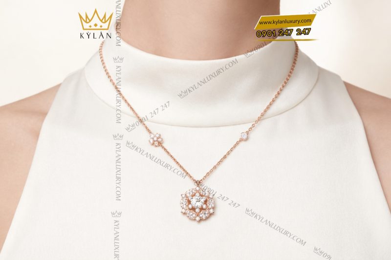 Dây chuyền vàng hồng Au750 đính kim cương