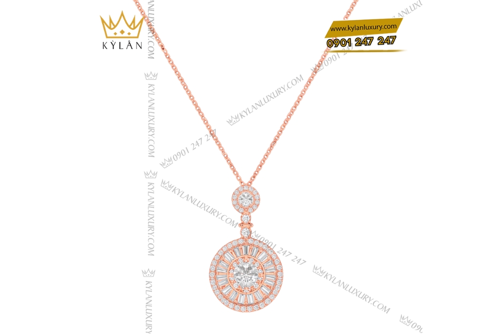 Dây chuyền vàng hồng Au750 đính kim cương
