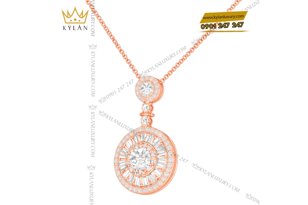 Dây chuyền vàng hồng Au750 đính kim cương