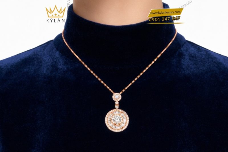 Dây chuyền vàng hồng Au750 đính kim cương