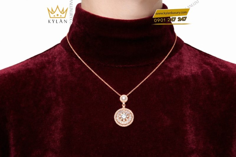 Dây chuyền vàng hồng Au750 đính kim cương