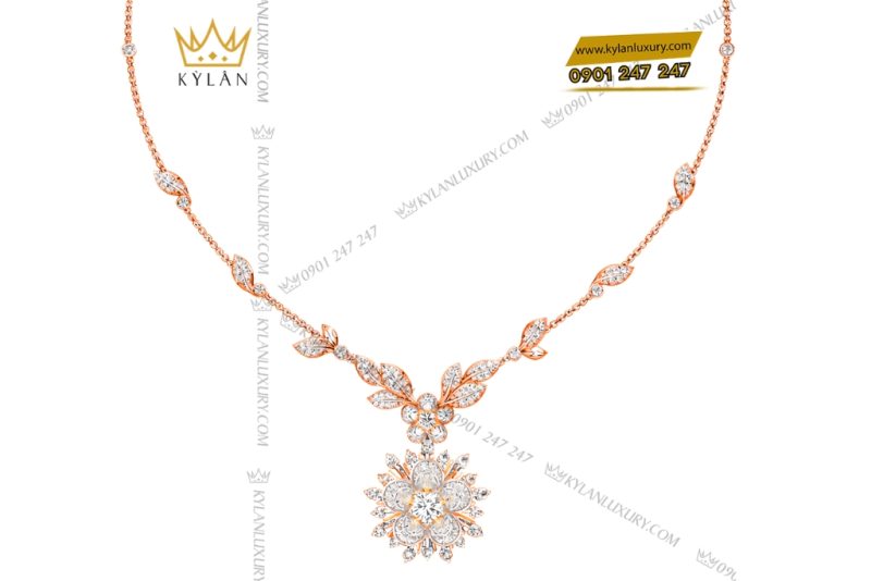 Dây chuyền vàng hồng Au750 đính kim cương