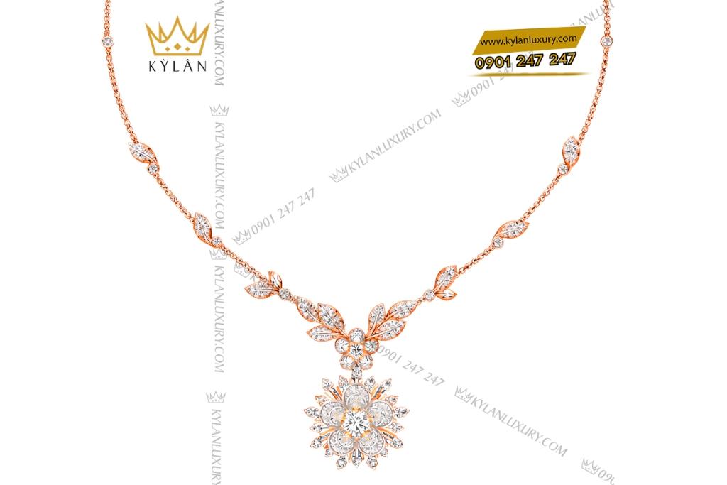 Dây chuyền vàng hồng Au750 đính kim cương