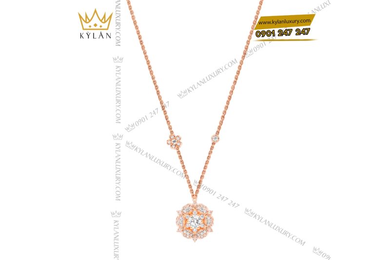 Dây chuyền vàng hồng Au750 đính kim cương