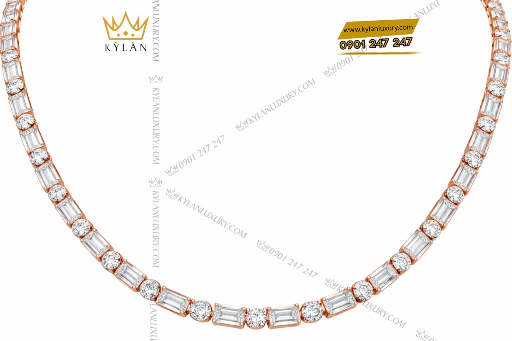 Dây chuyền vàng hồng Au750 đính kim cương