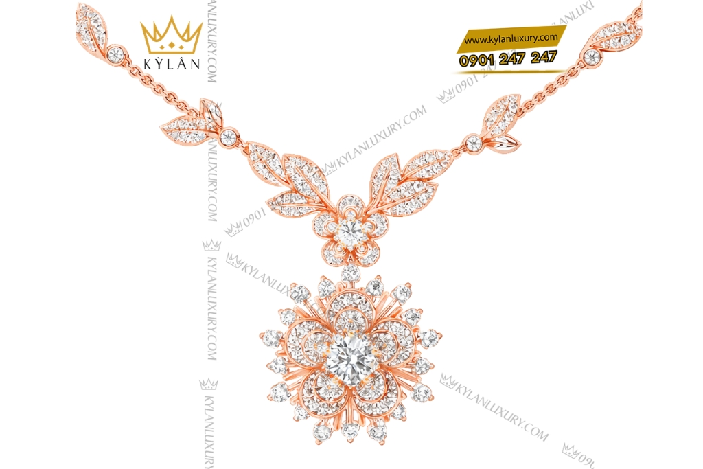 Dây chuyền vàng hồng Au750 đính kim cương