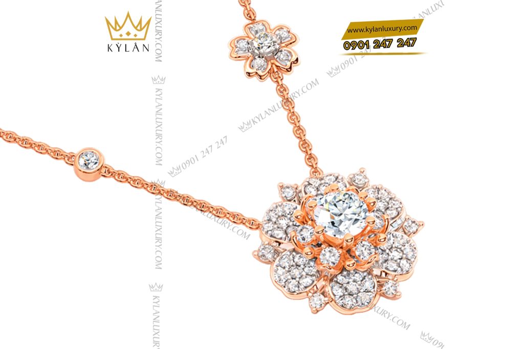 Kỳ Lân Luxury Day chuyen vang hong Au750 dinh kim cuong 4 1 Dây chuyền vàng hồng Au750 đính kim cương