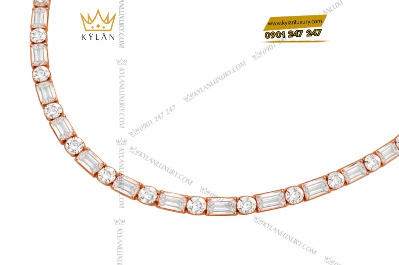 Dây chuyền vàng hồng Au750 đính kim cương
