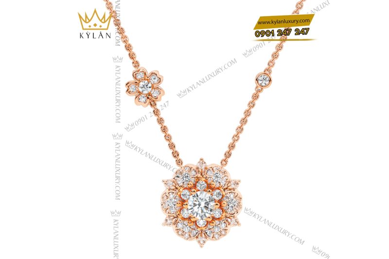 Dây chuyền vàng hồng Au750 đính kim cương