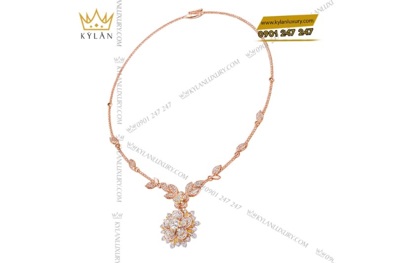 Dây chuyền vàng hồng Au750 đính kim cương