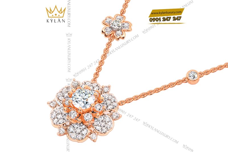 Dây chuyền vàng hồng Au750 đính kim cương