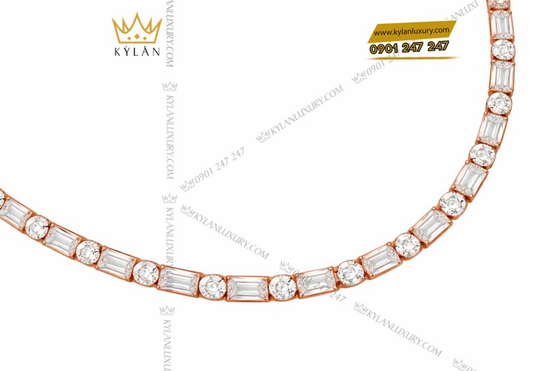 Dây chuyền vàng hồng Au750 đính kim cương