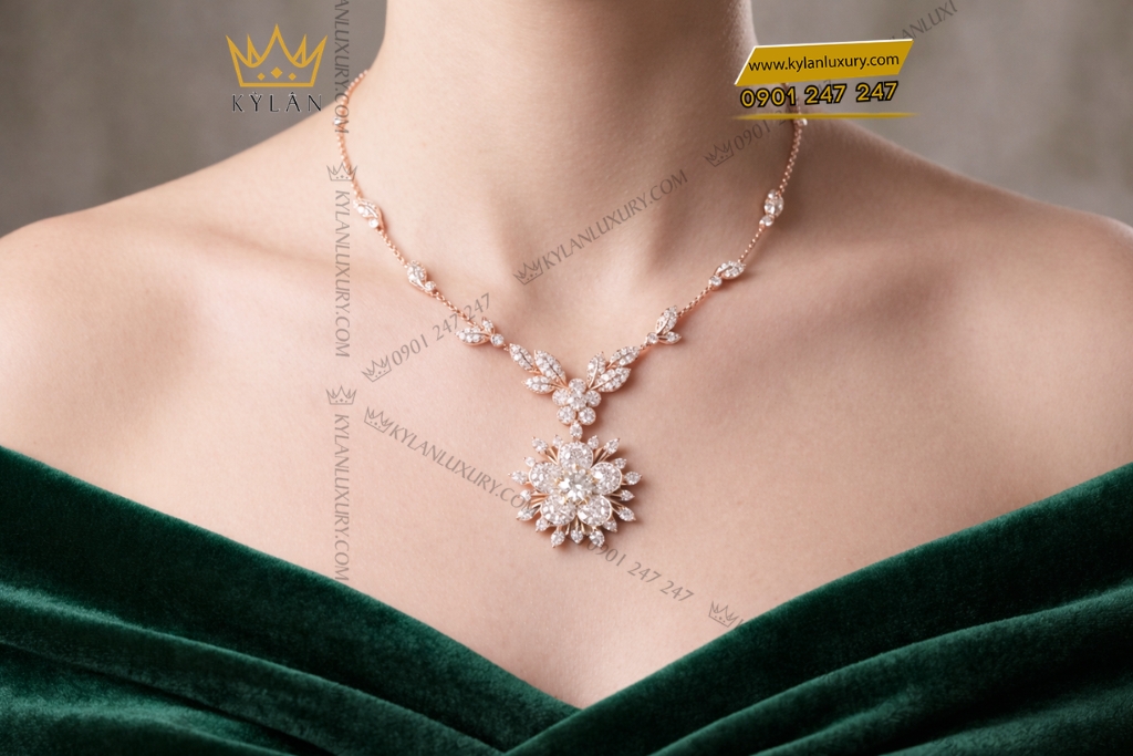 Kỳ Lân Luxury Day chuyen vang hong Au750 dinh kim cuong 7 2 Dây chuyền vàng hồng Au750 đính kim cương