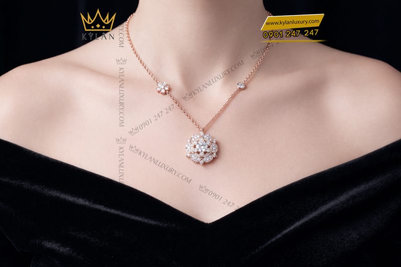 Dây chuyền vàng hồng Au750 đính kim cương