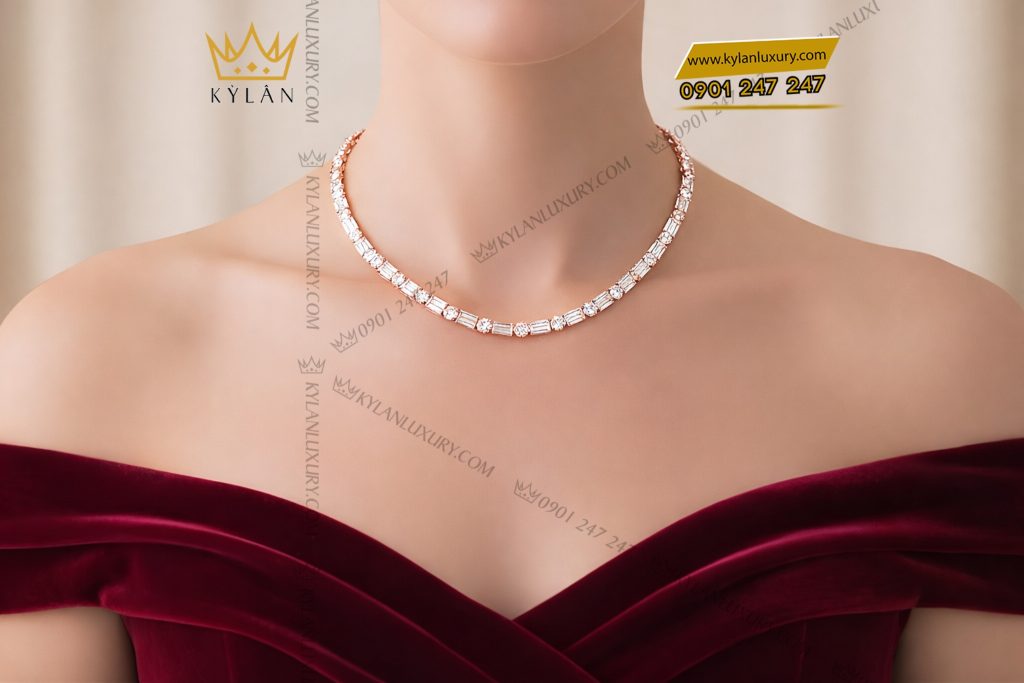 Kỳ Lân Luxury Day chuyen vang hong Au750 dinh kim cuong 8 Dây chuyền vàng hồng Au750 đính kim cương