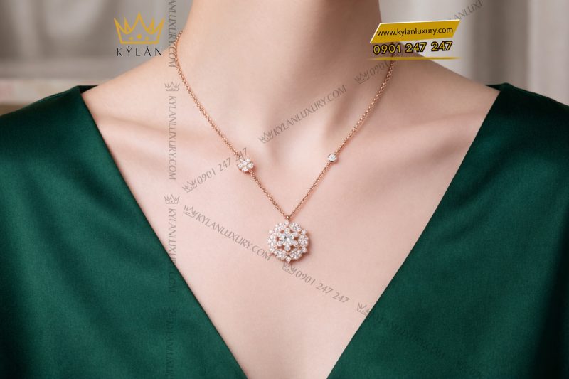 Dây chuyền vàng hồng Au750 đính kim cương