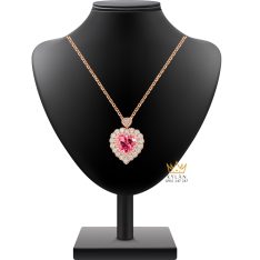 Dây chuyền trái tim vàng hồng Au750 đính kim cương và sapphire hồng