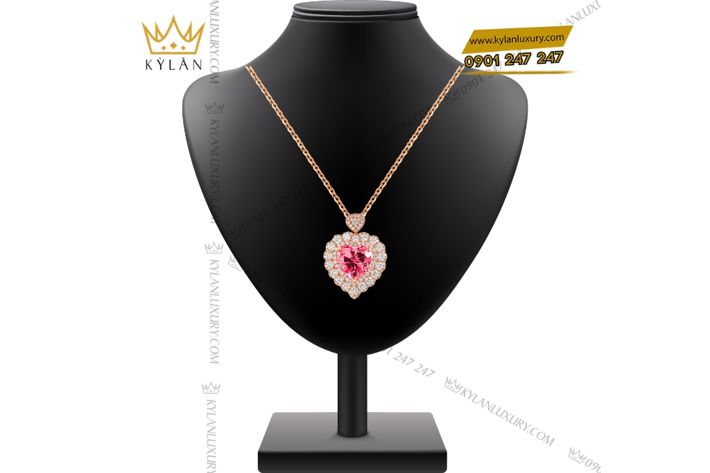 Kỳ Lân Luxury Day chuyen vang hong Au750 dinh kim cuong va sapphire hong 2 1 Dây chuyền trái tim vàng hồng Au750 đính kim cương và sapphire hồng