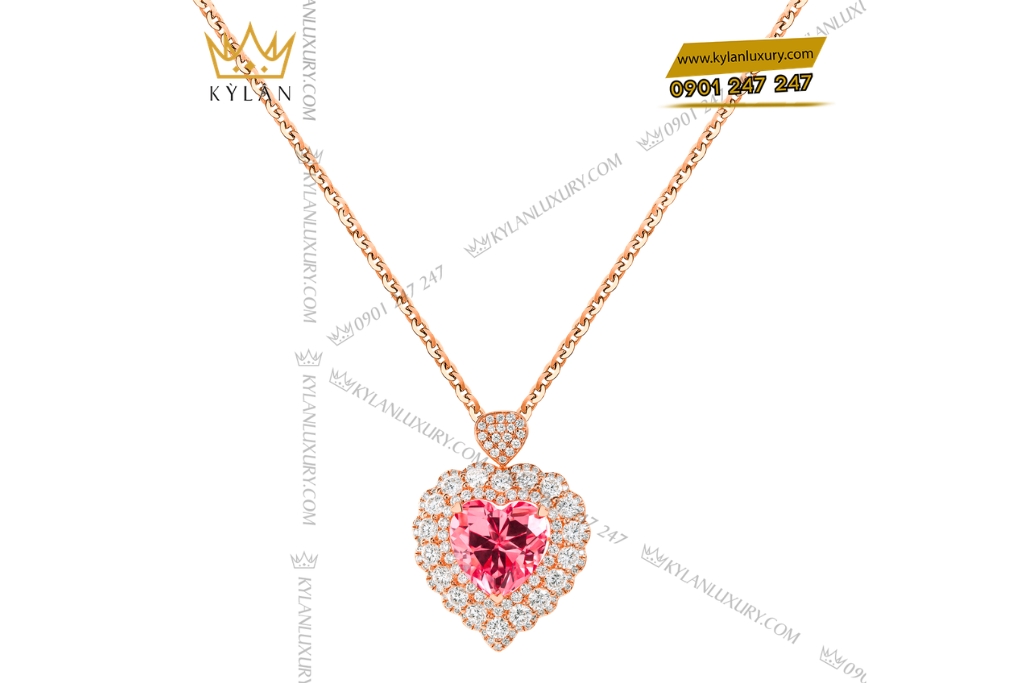 Dây chuyền vàng hồng Au750 đính kim cương và sapphire hồng