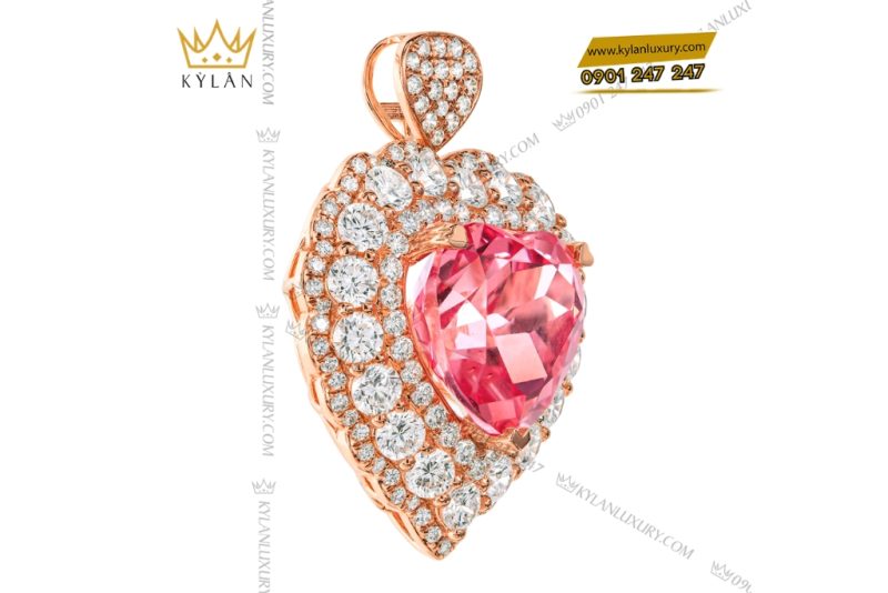 Dây chuyền trái tim vàng hồng Au750 đính kim cương và sapphire hồng
