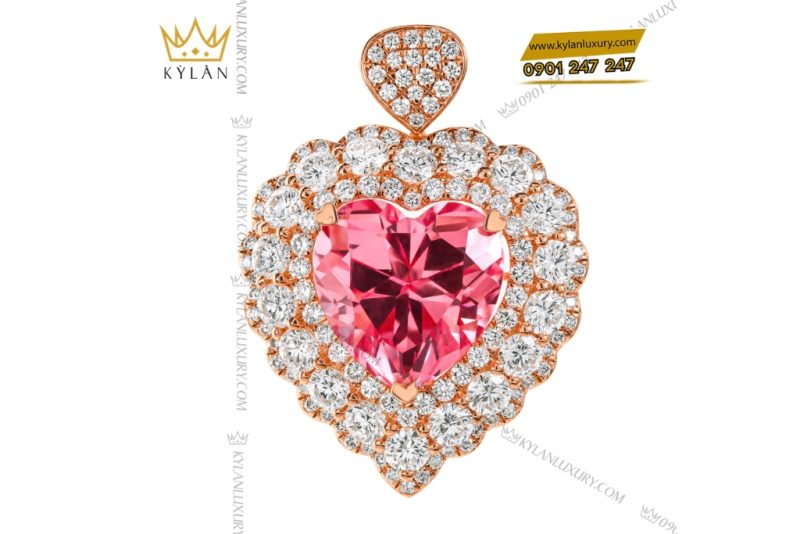Dây chuyền trái tim vàng hồng Au750 đính kim cương và sapphire hồng