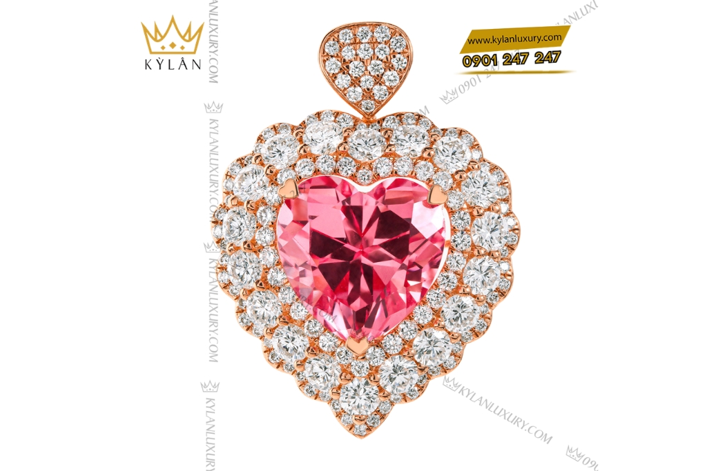 Dây chuyền vàng hồng Au750 đính kim cương và sapphire hồng