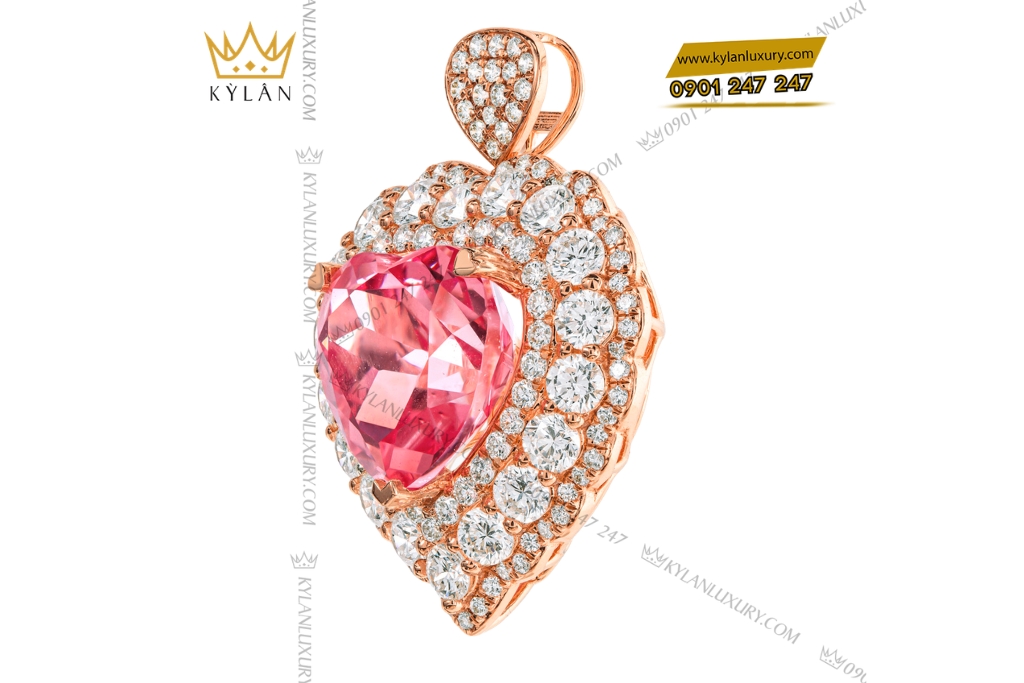 Dây chuyền vàng hồng Au750 đính kim cương và sapphire hồng