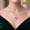 Dây chuyền trái tim vàng hồng Au750 đính kim cương và sapphire hồng