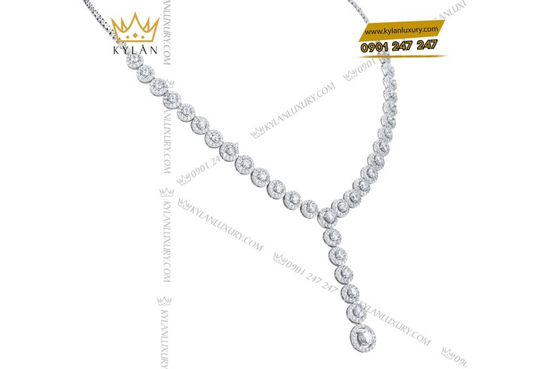 Dây chuyền vàng trắng Au750 đính kim cương