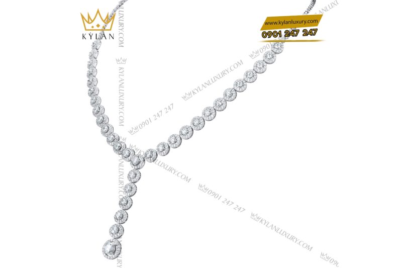 Dây chuyền vàng trắng Au750 đính kim cương